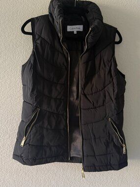 Calvin Klein Black Quilted Puffer Vest with Gold Hardware - Size M